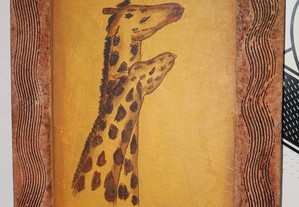 Quadro Pintado a Aquarela em Platex "Girafas"
