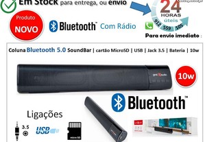 Coluna Bluetooth SoundBar MicroSD USB Jack 3.5 Bateria 10w