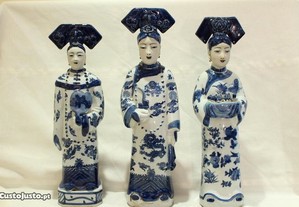3 Dignatárias Escultura Porcelana Chinesa Dragões 34 cm