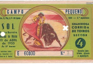 Bilhete Tourada - Campo Pequeno - 10 de Abril de 1955