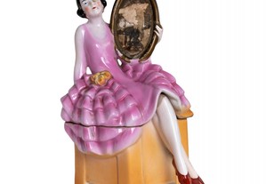 Caixa pó arroz porcelana mulher garçonne Art Deco 1926