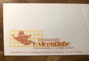 Antigo Cartão Restaurante O Vicentinho Lisboa