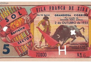 Bilhete Tourada - Vila Franca de Xira - 2 de Outubro de 1955