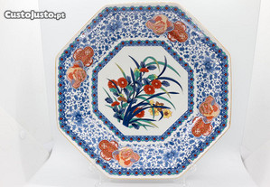 Prato Octogonal Porcelana Oriental Floral Aves XX