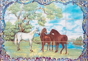 Painel de Azulejos 60x45CM Cavalos Éguas p/ Parede