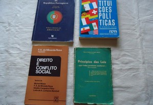 Diversos livros de Direito e Constituições políticas