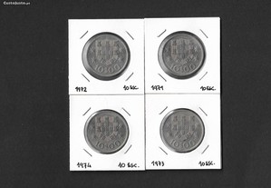 4 moedas de 10 escudos. Portugal 1971/72/73 e 74