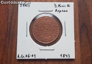 Moeda 5 Reis 1843 D. Maria II A�ores  - Bela!