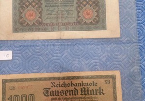 ALEMANHA Reichsbanknote 2 Notas RARAS de 100 Mark e 1000 Mark de RBD de 1920 e 1922 em BC