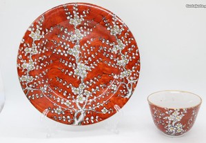 Prato e Taça Porcelana Chinesa Qing Kangxi Gengibre