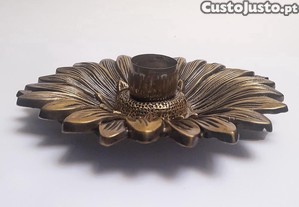 Antigo Castiçal Flor Metal Latão Dourado Vintage