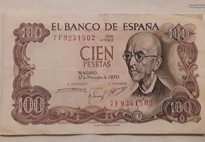 Nota 100 Pesetas, Espanha, 1970