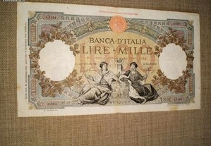ITALIA, 1000 Lire BANCA D´ITALIA de 28 Novembro 1942 c/ Nº O 124 e 9395 Rara em papel Bíblico em BC
