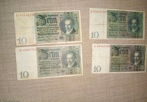 ALEMANHA Reichsbanknote 4 Notas de 10 Mark RARAS De 22 Janeiro 1929 BC