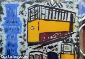 Lote de 10 porta-chaves com pintura original de Tosaco sobre elebadores de Lisboa