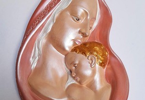 Busto Escultura Maria e Menino Jesus ao Colo