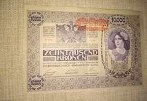 AUSTRIA com Recarga DEUTSHÖSTERREICH 1 Nota de 10 000 Kronen de 1918 com o N 57222 bem conservada