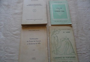 4 livros antigos código civil -Fortificações da praça de Cascais Caderno Português 4 ano 1965