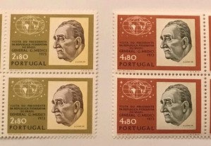 2 quadras selos Visita Pres.Brasil a Portugal-1973