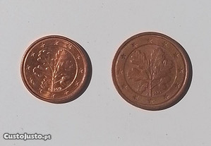 Moedas de um e dois cêntimos raras