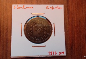 Moeda 5 Cêntimos 1877 Espanha
