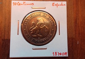 Moeda 10 Cêntimos 1870 Espanha
