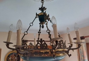 Lustro antigo in bronze con 8 lampadas