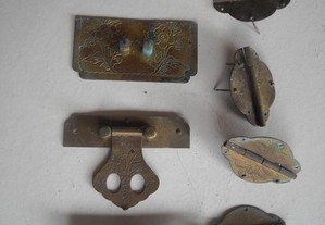 Conjunto fecho e dobradicas antigas latão para arca / bau / caixa