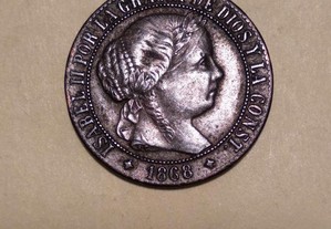 Moeda de 1 Cêntimo de Escudo 1868 Espanha