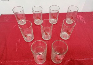 Conjunto de 9 copos em vidro com decoração