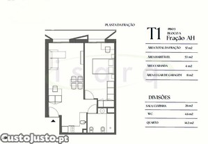 Apartamento T1 Com Varanda E Lugar De Garagem Em Edifcio Com Jardim.