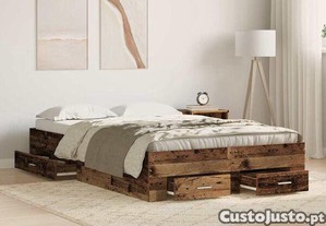 Estrutura de cama com gaveta em madeira antiga, 120 x 200 cm - NOVA
