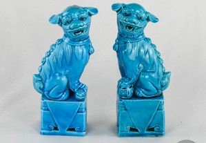 Par de Cães de Foo, porcelana da China, azul-turquesa n2