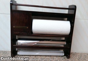 Suporte de Madeira para Rolos e Especiarias de Cozinha