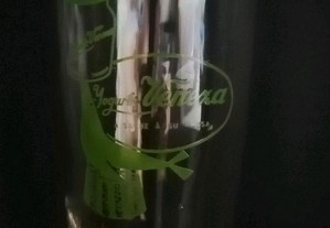 Copo antigo em vidro com publicidade da extinta marca dos Iogurtes Veneza "foca a verde"
