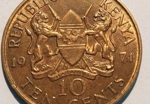 Moeda de 10 Cents 1971 do Kenya