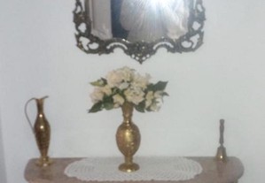 Conjunto Mesa Consola com espelho e pedra marmore