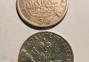 Moedas 50 Centimes 1908 e 1991 Haiti