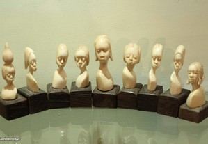 9 Bustos Marfim esculpido Colecção Penteados CITES