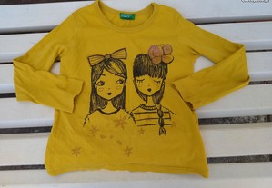 Camisola / T-shirt amarelo torrado - Benetton - Tamanho 2 Anos