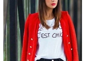 Blazer tweed vermelho Zara Woman