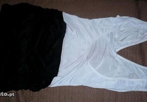 vestido branco e preto com costas decotadas