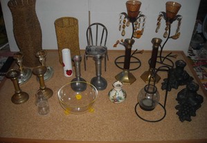 Diversos castiçais - suporte de velas antigos metal ceramica vidro