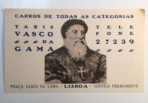 Cartão publicidade aos Táxis Vasco Gama em Lisboa