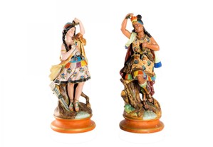Estátuas casal Inca faiança Creil Montereau Romantismo século XIX
