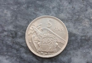 moeda de 5 pesetas de 1957