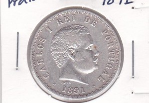 Moeda de 500 reis de D. Carlos I de 1891 em prata