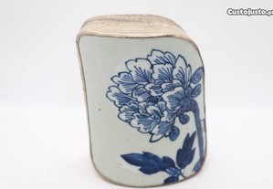 Caixa Porcelana e Prata Chinesa Azul Branco Lotus 13 C cm