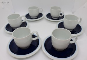 6 Chávenas c Pires azul e branco Vista Alegre 1971