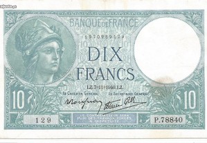 Espadim - Nota de 10 Francos de 1940 - França 840